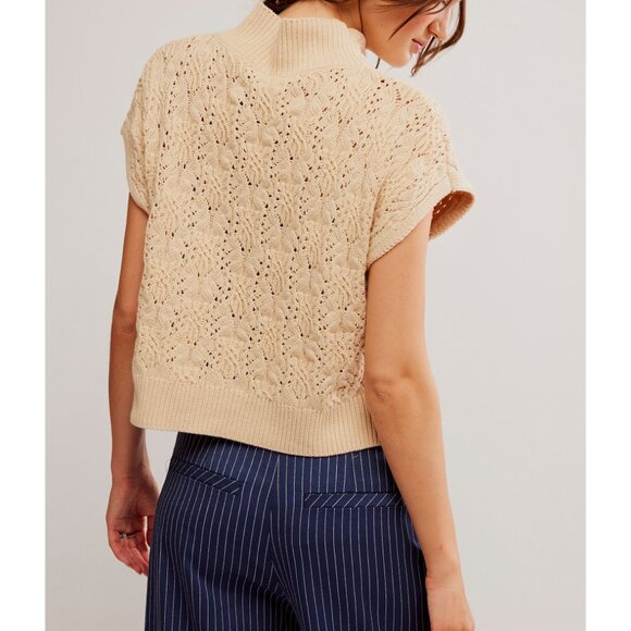 NWT FREE PEOPLE Vickie Mock Neck Sweater / Macadamia SZ: M - Picture 3 of 9